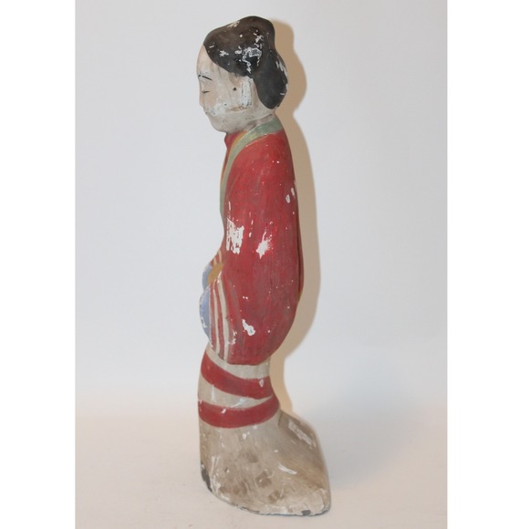Vintage Chinese Asian Figurine Hand Painted Plaster Chalkware Statue Large 17" - Picture 8 of 13